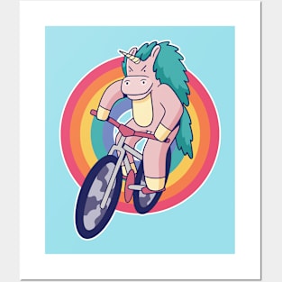 Retro Unicorn on a Bicycle Cartoon Posters and Art